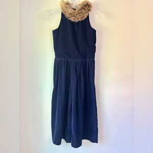 Janie and Jack Elegant Navy Wide Leg Velour Romper with Faux Fur Collar